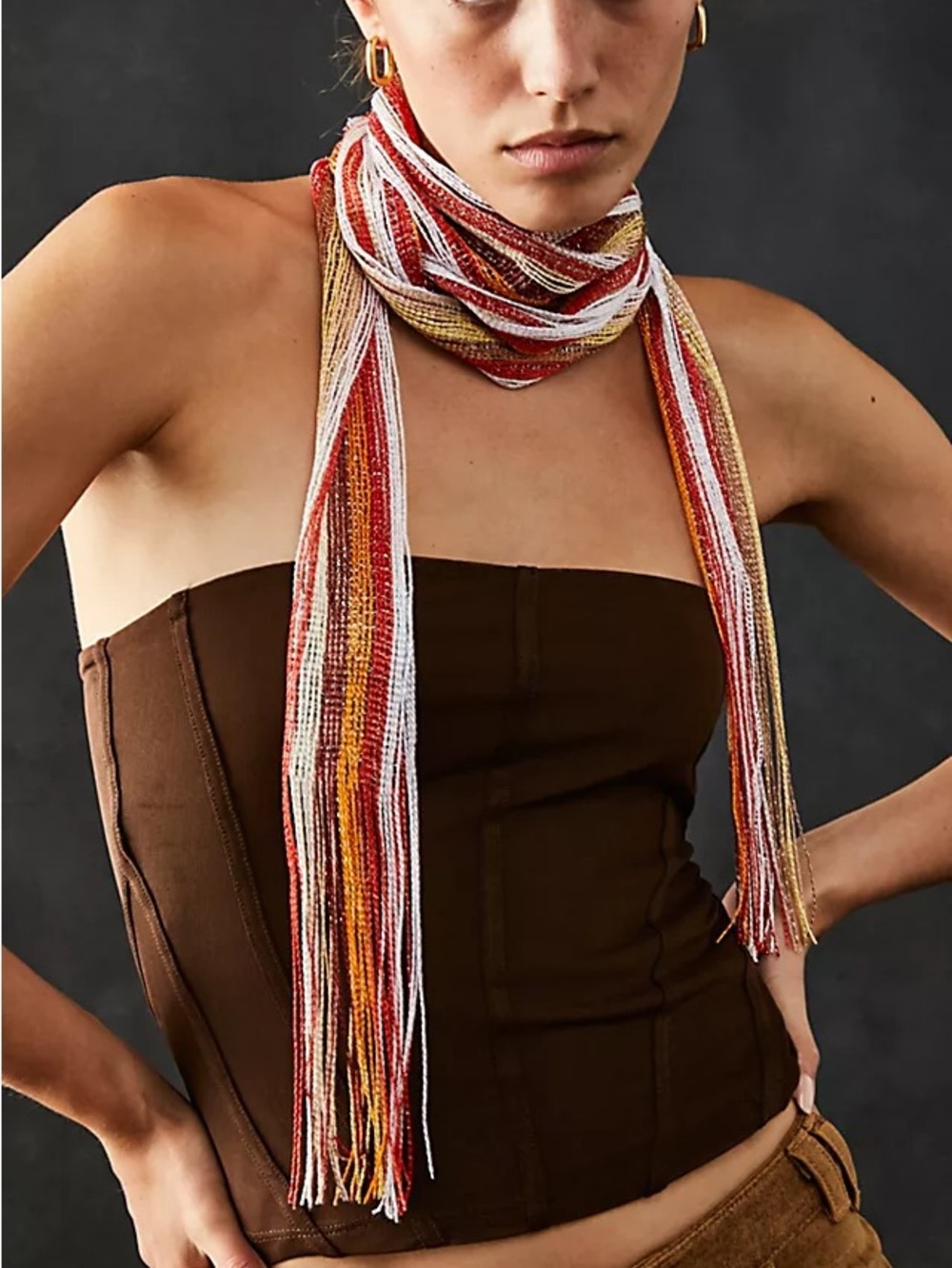 Free People Poetic Stripe Fringe Skinny Scarf OS